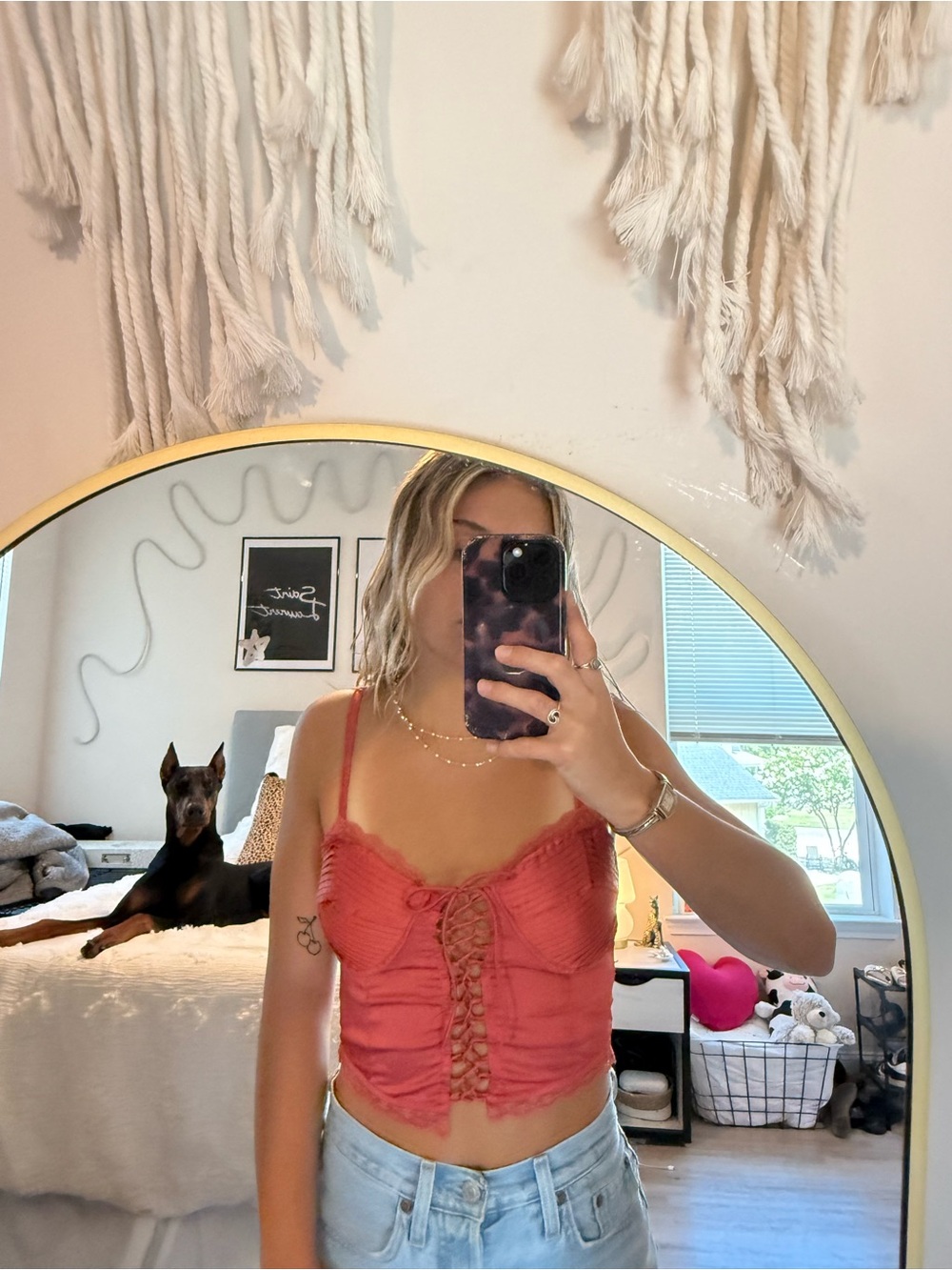 Forever 21 Red Lace-Up Crop Top